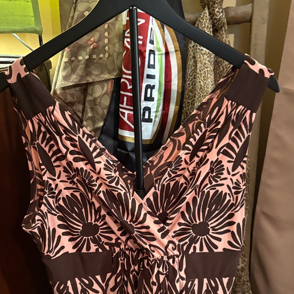 London Times Pink and Brown Midi Dress